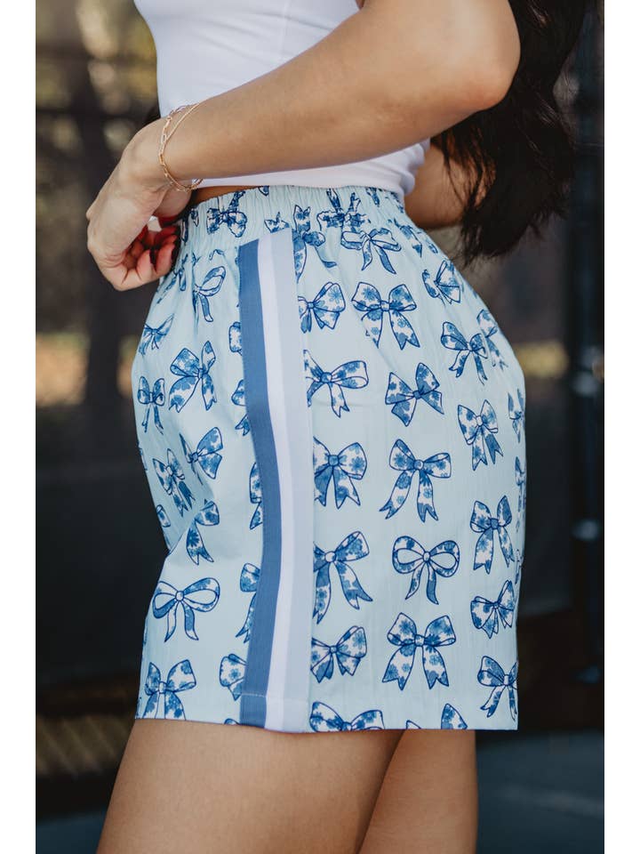 Light Blue Bow Chinoiserie Coquette Bows Ladies Boxer Shorts for wholesale on Faire