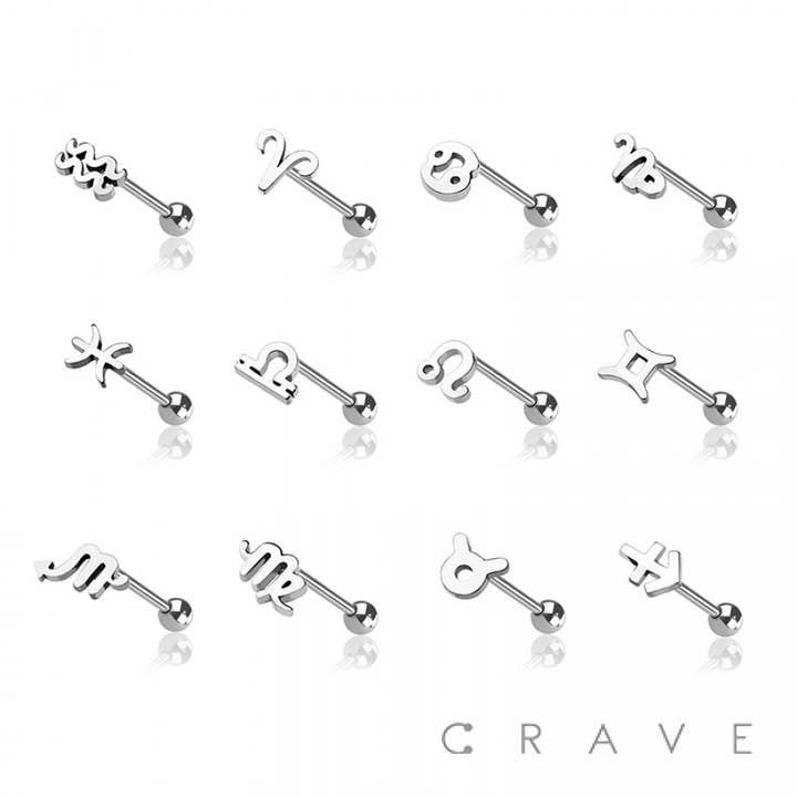 ZODIAC SIGN 316L SURGICAL STEEL TONGUE BARBELL for wholesale by CRAVE