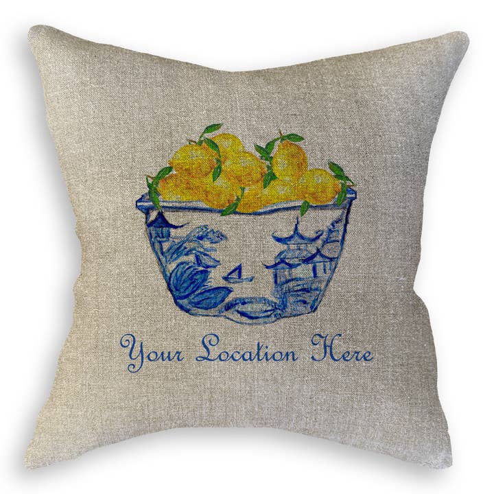 French Graffiti - Wholesale Tea Towel - Blue & White Bowl with Lemons and Location10