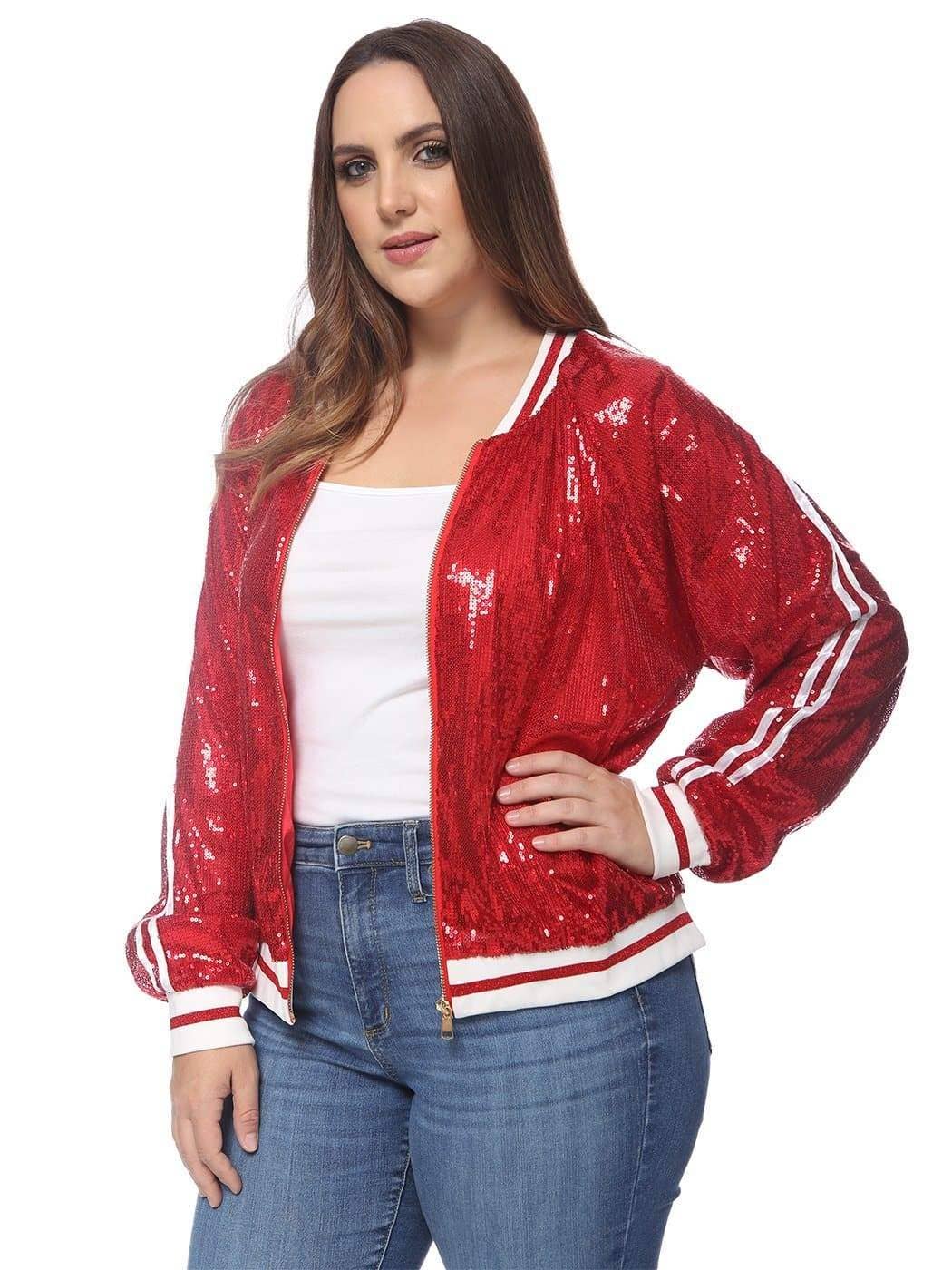 Anna Kaci Wholesale - Wholesale Bomber Jacket - Women's - Plus Size Sequin Bomber Jacket8