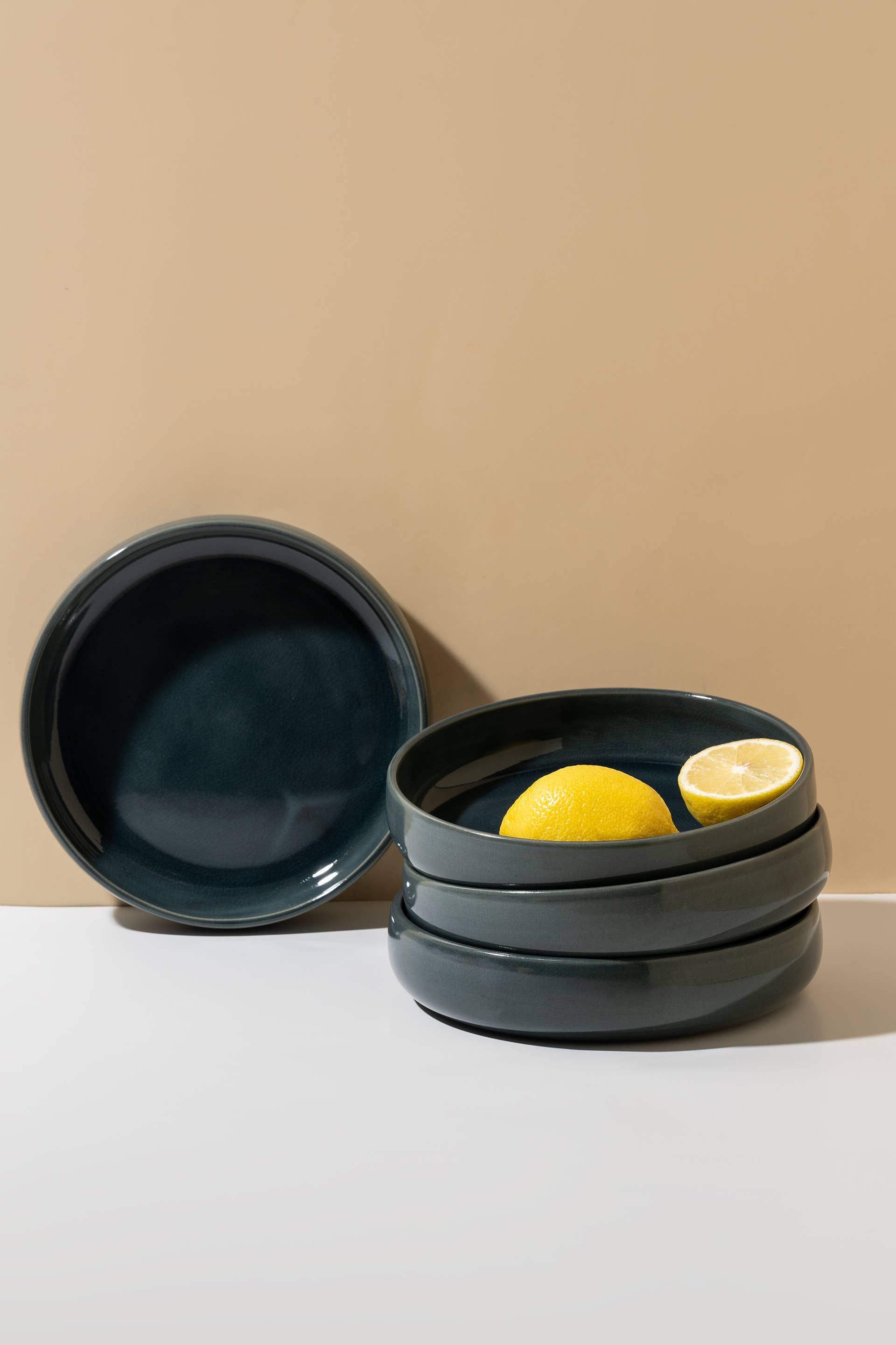 GHARYAN Stoneware & Olive Wood Tableware | Ships from USA - Wholesale Salad Plate - Handmade Stoneware Pasta/Salad Plate | Edan 7.9"16