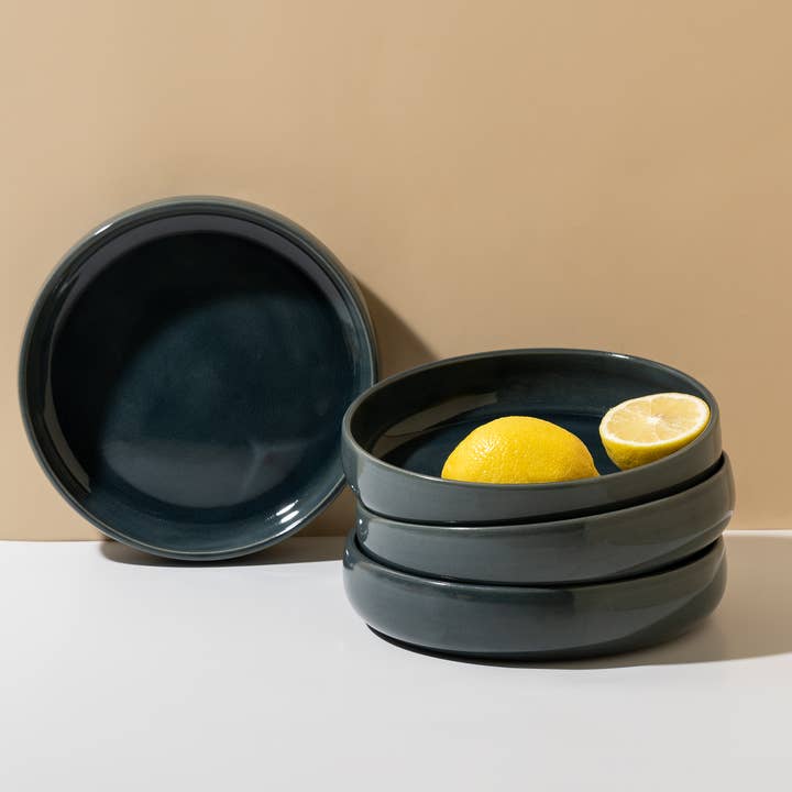 GHARYAN Stoneware & Olive Wood Tableware | Ships from USA - Wholesale Salad Plate - Handmade Stoneware Pasta/Salad Plate | Edan 7.9"16