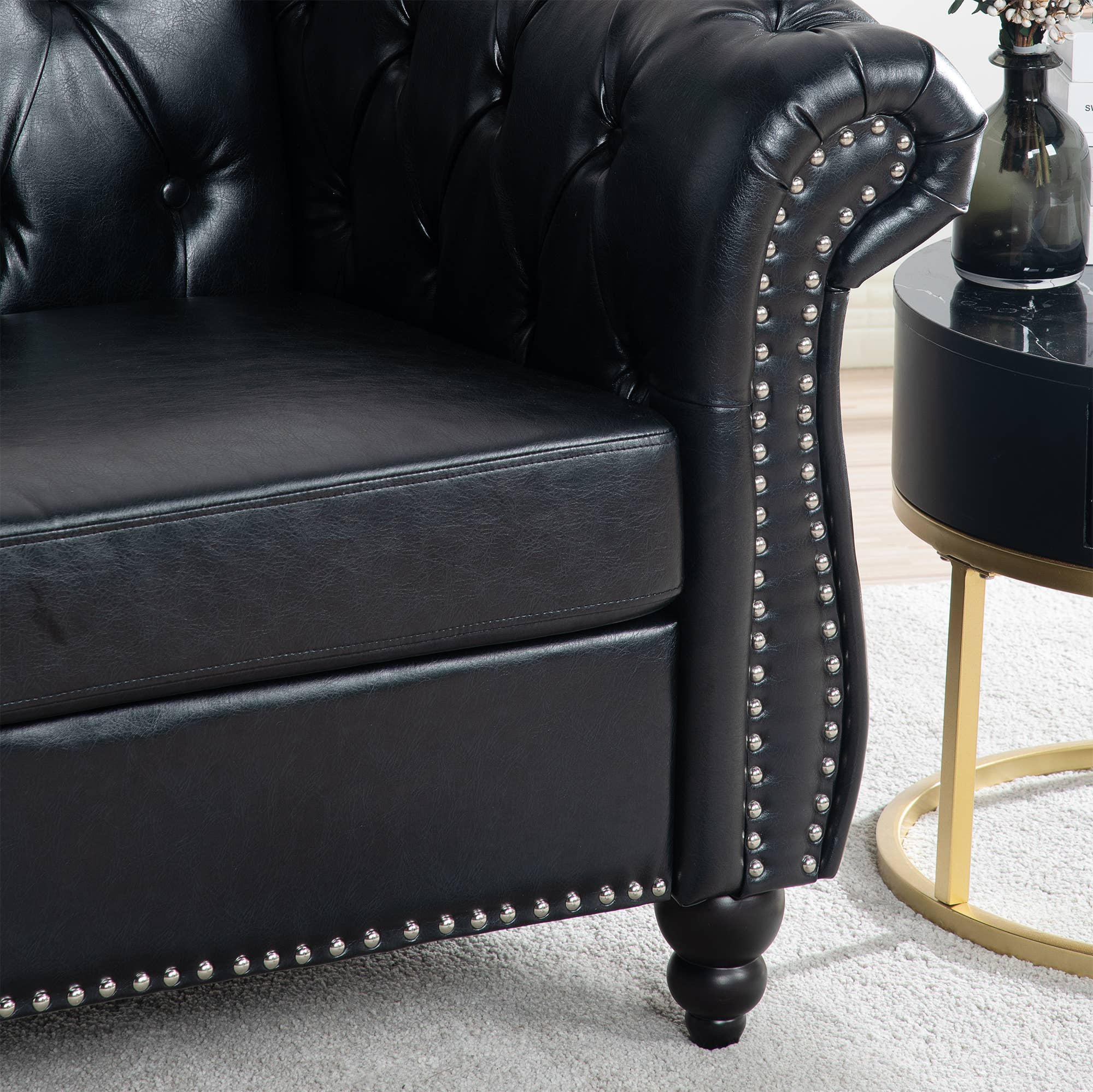 39F Inc. - Wholesale Chair - 84.65''BLACK PU Rolled Arm Chesterfield 3 Seater Sofa,6Color35