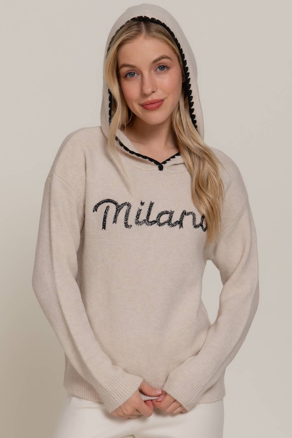 Active Basic | Active USA - Vente Pull en maille – femme - Sweat à capuche à manches longues avec détail de couture et lettres10