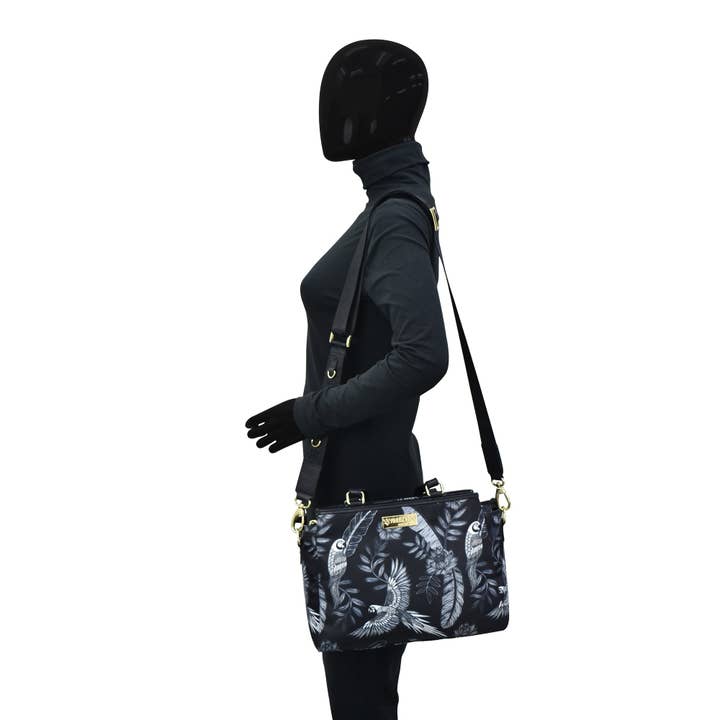 Anuschka & Vanya Lara (Canada) - Wholesale Satchel - Women's - Fabric with Leather Trim Multi Compartment Satchel - 12014