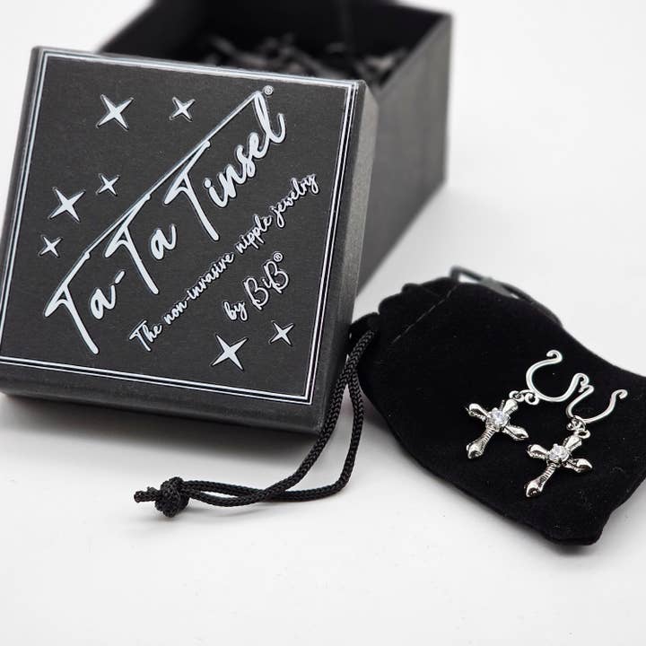 Ta-Ta Tinsel® Cross with Diamond Nipple Ring Gift Set for wholesale by Believe It's Bare ® "BiB"®