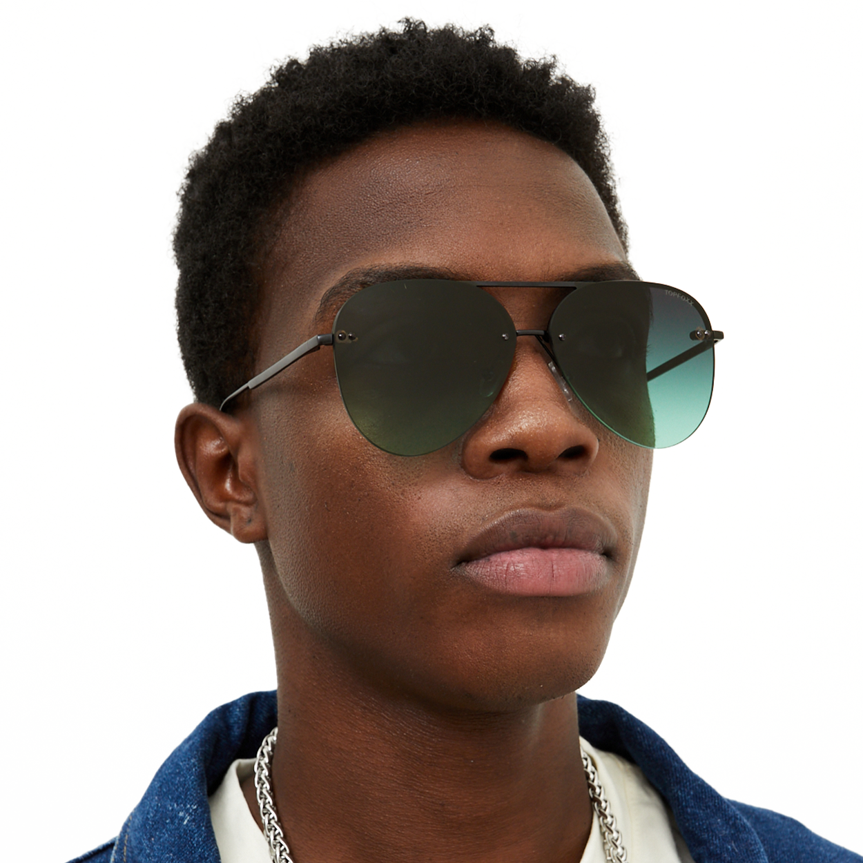 TOPFOXX - Wholesale Sunglasses - Women's - Smaller Megan 2 - Dark Green Metal Aviator Sunglasses2