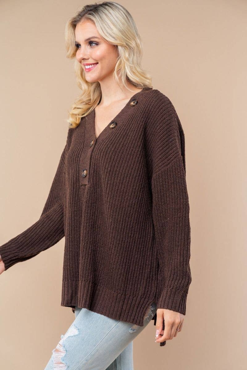 Farina d'avena Maglione in maglia tinta unita a maniche lunghe T25279 in vendita all'ingrosso su Faire8