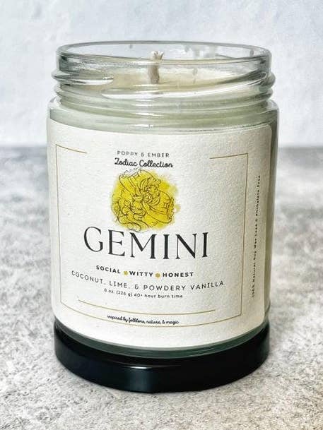 Gemini Zodiac Crystal Candle for wholesale by Poppy & Ember