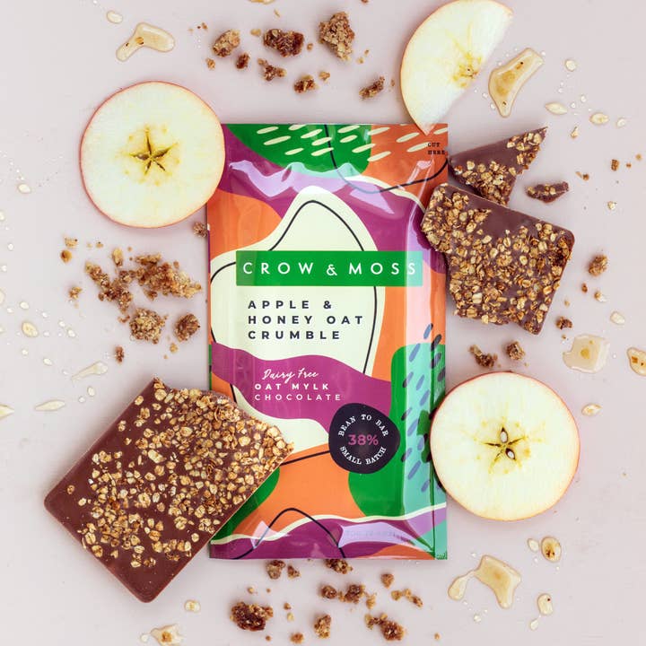 Crow & Moss Chocolate - Wholesale Chocolate Bar - Apple & Honey Oat Crumble and Oat Mylk Bar 38% - Case of 12