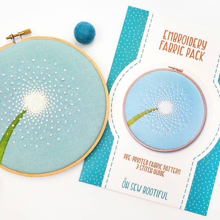 Oh Sew Bootiful - Wholesale Embroidery/Cross Stitch Supplies - Dandelion Handmade Embroidery Pattern Fabric Pack