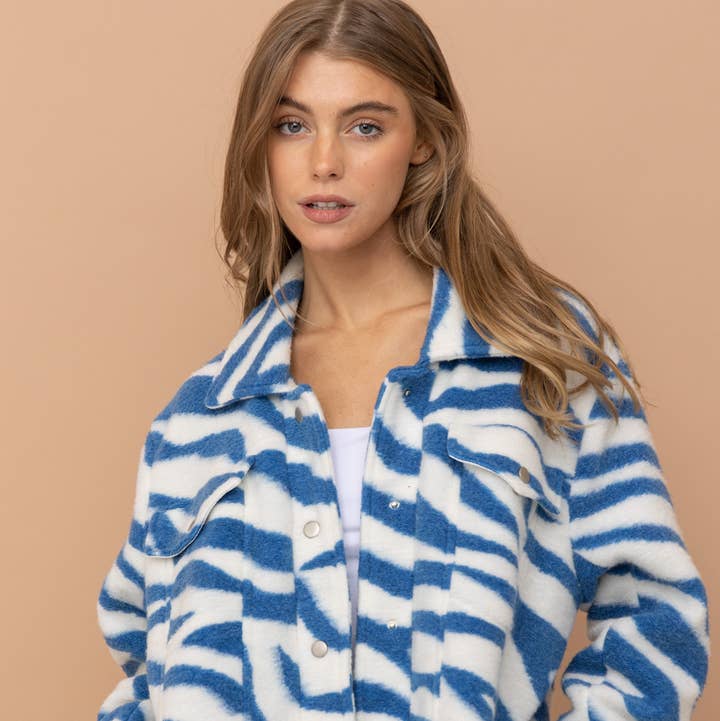 31216J - Zebra Print Collared Over sized Jacket for wholesale by Blue B