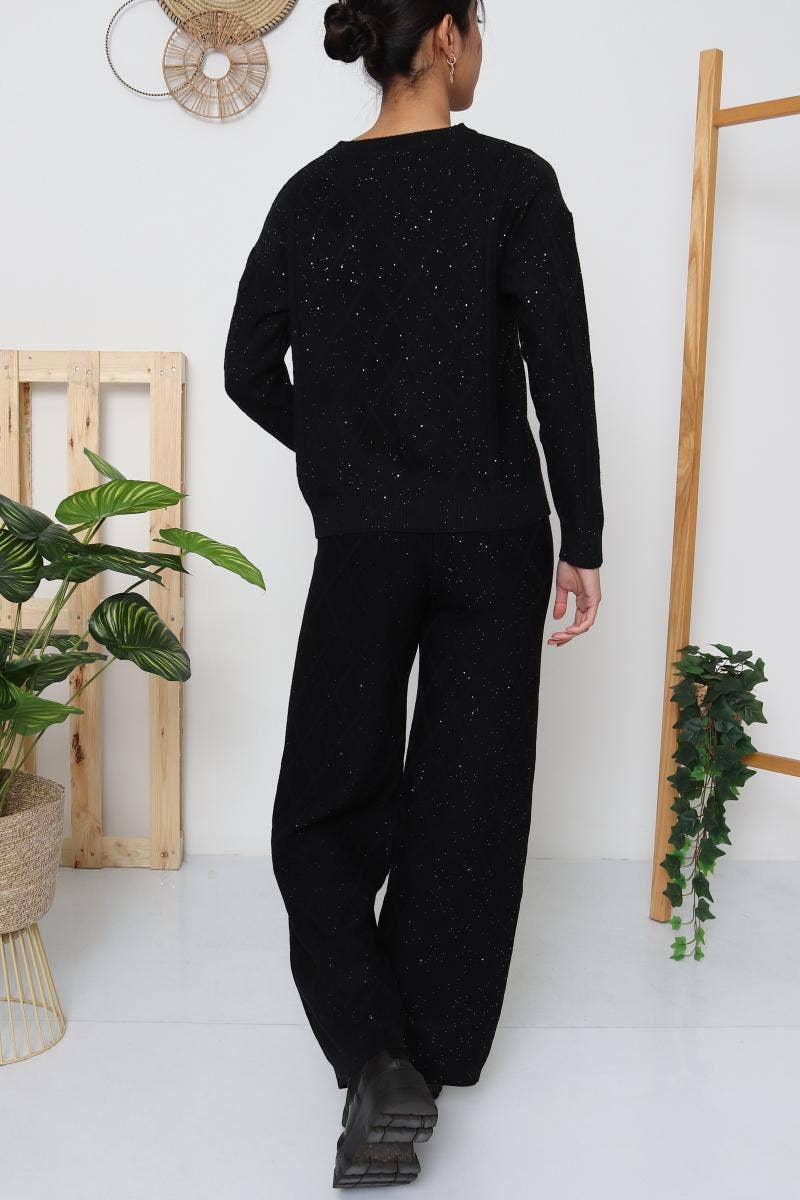 DIX-ONZE – wholesale Top & pants set (NOT Loungewear) – Women's – Diamond Knit Set – Crew Neck Sweater & Wide-Leg Pants5