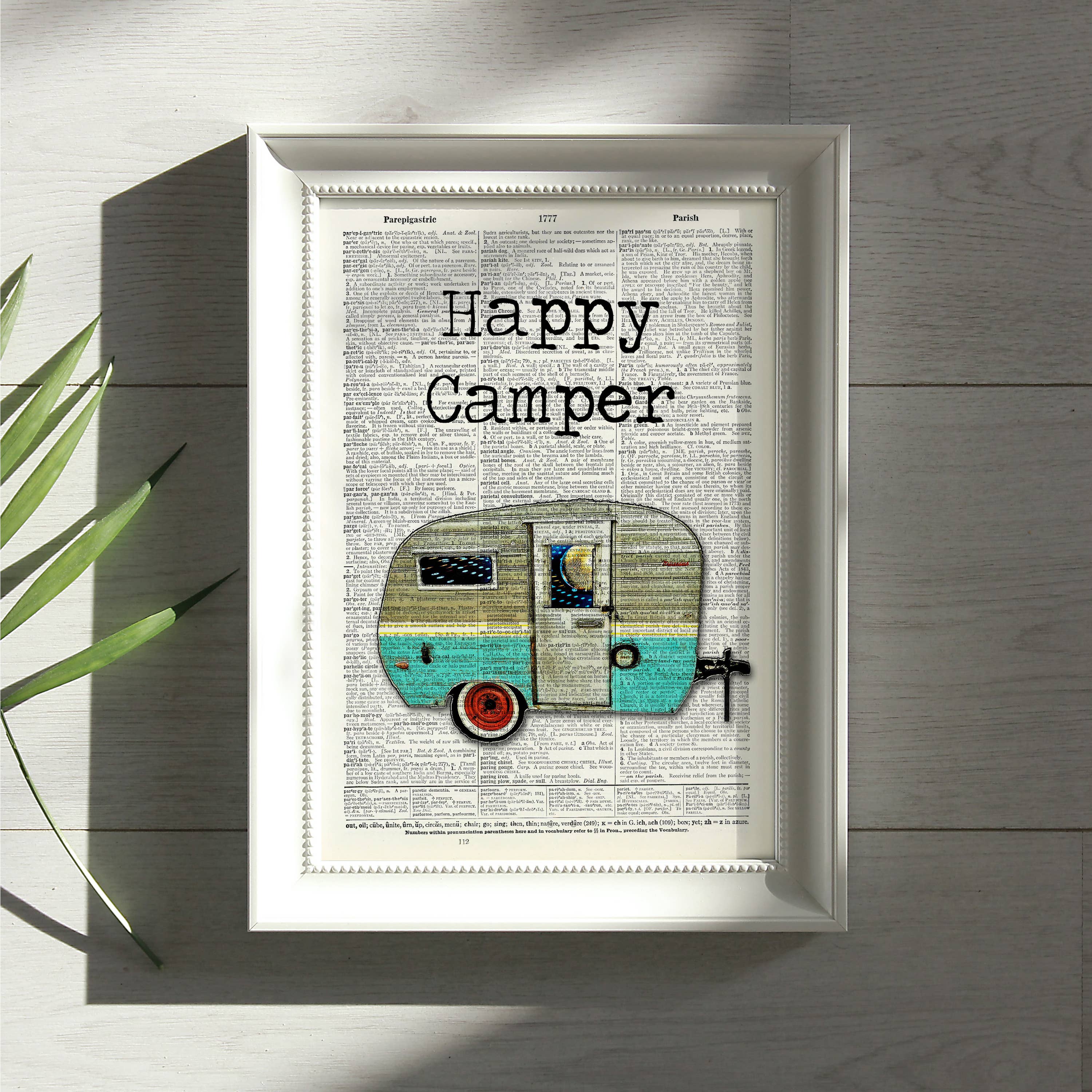 Vintage Dictionary Art - Wholesale Art Print - Art | Dictionary Page | Vintage | Happy camper2