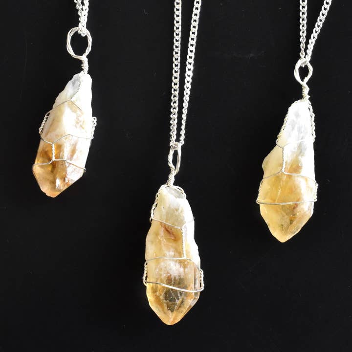 Soothing Crystals - Wholesale Individual Charm/Pendant - Raw Citrine Pendants, Rough Citrine Wire Wrapped Pendants