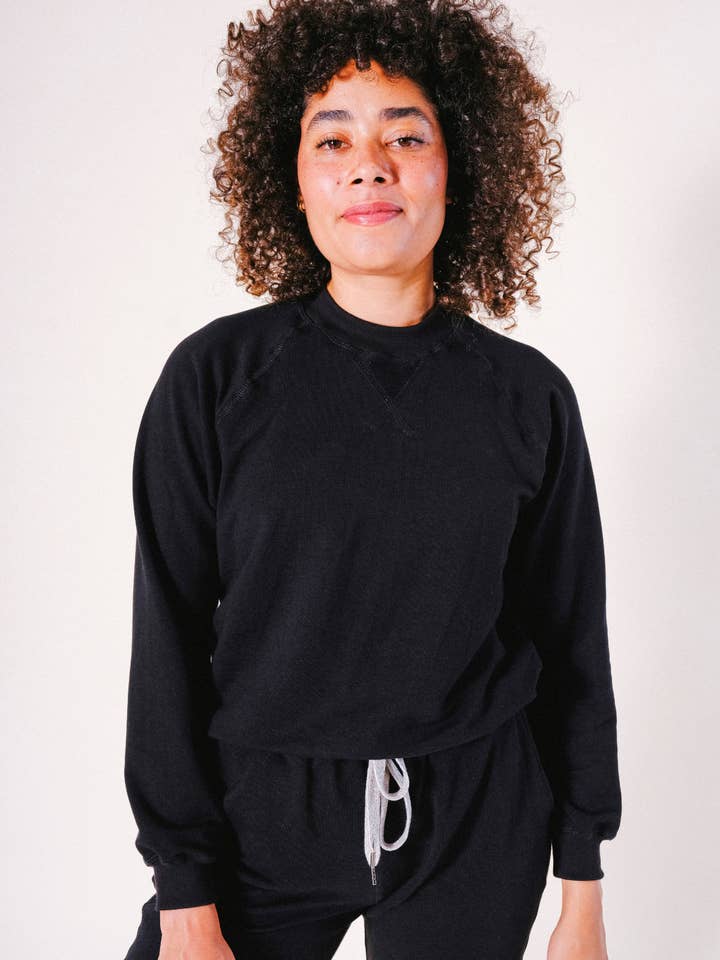 Agnes Raglan Organic Cotton + Tencel™ Sweatshirt - Black for wholesale by POPLINEN