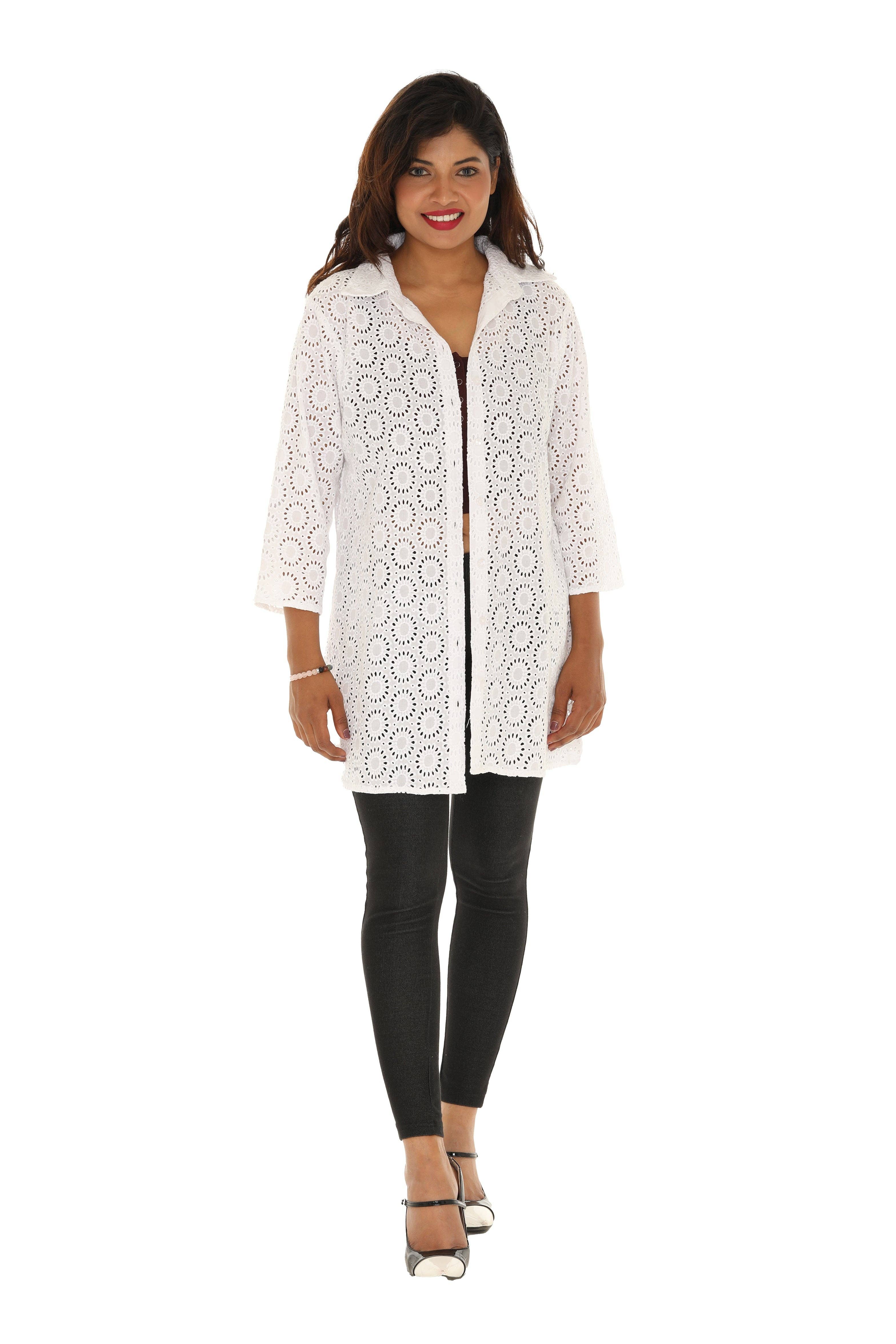 White Cotton Cover Up with Circular Pattern for wholesale on Faire0