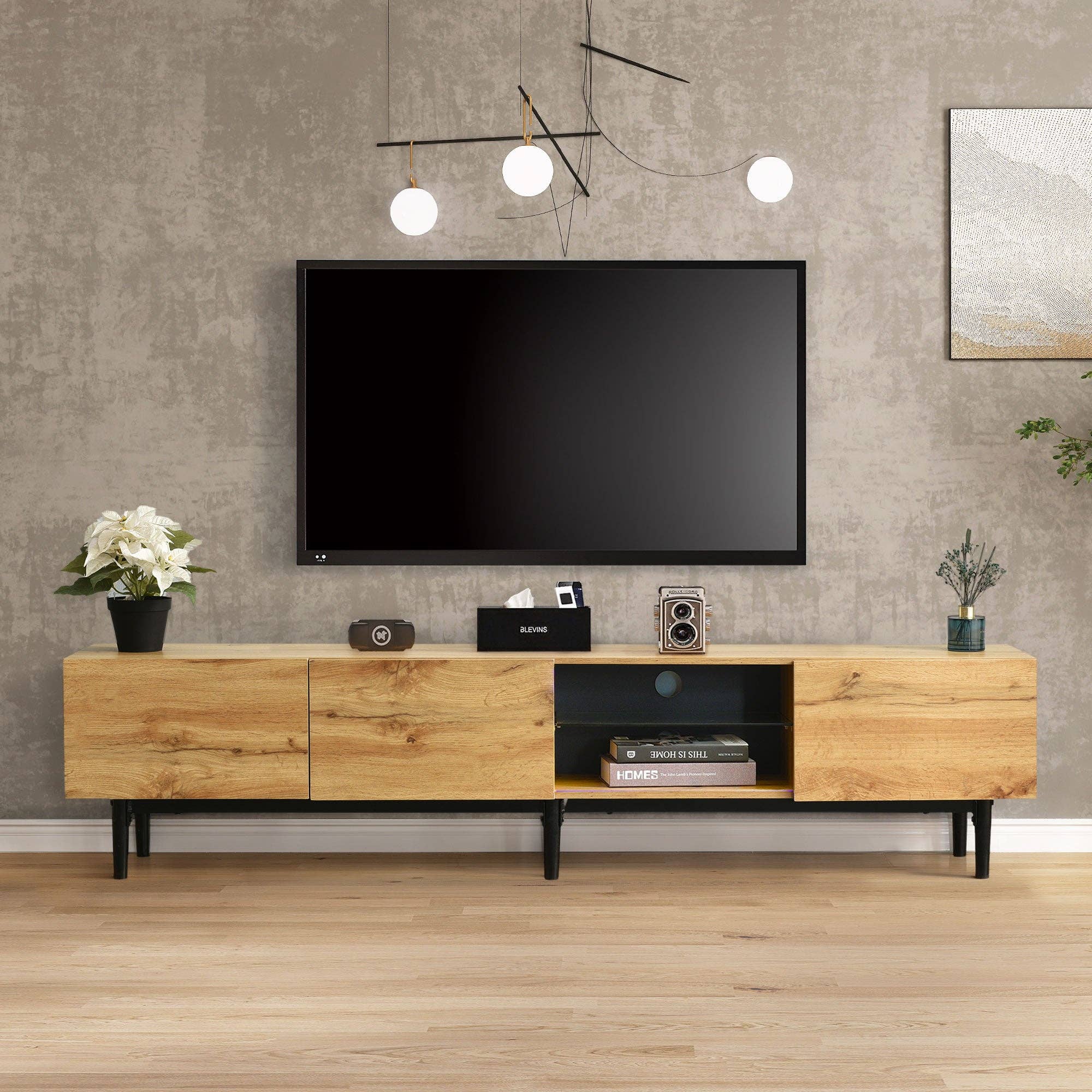 Urban Meuble - Wholesale Console Table - Modern wood grain effect TV stand with variable LED lights TRIEVAIT2