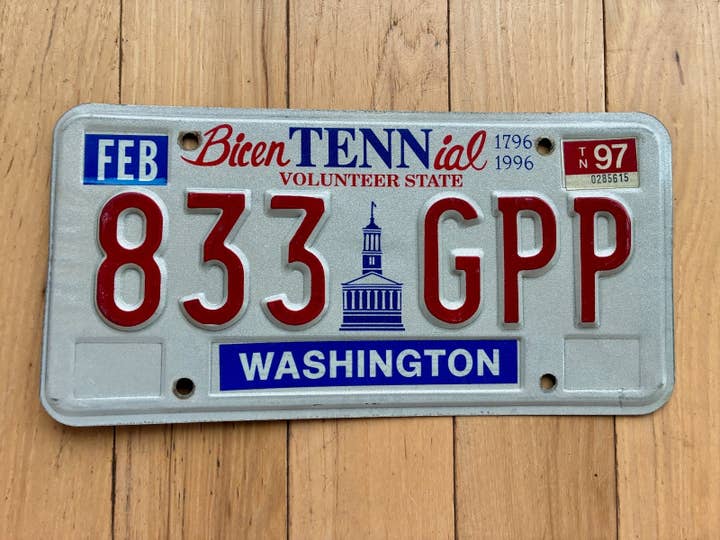 1997 Tennessee BicenTENNial Washington County Nummerplade for engroshandel hos RusticPlates