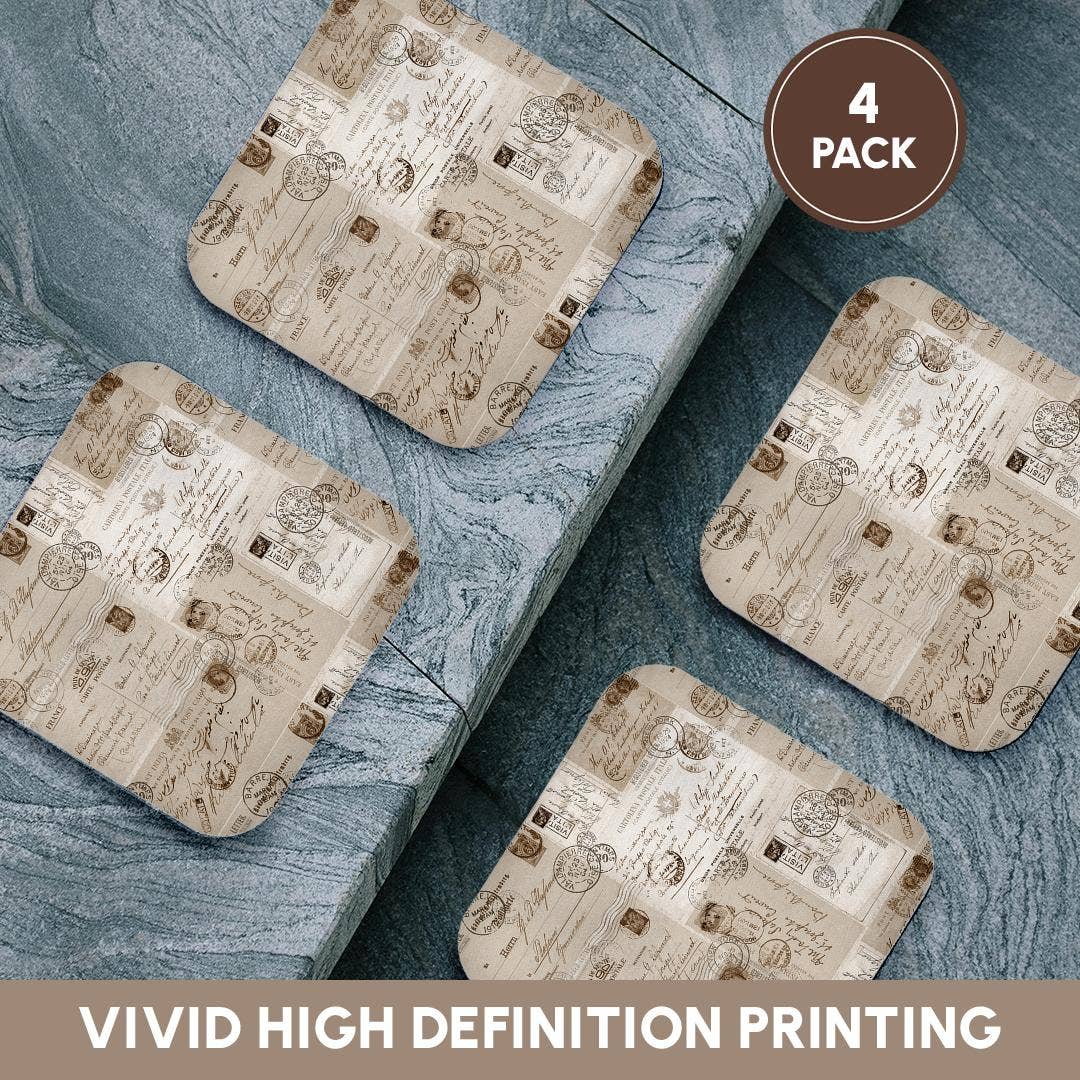 3dRose - Wholesale Coasters - 3dRose, Collage Of Old Letters And Postcards Sepia Color, Coaster12