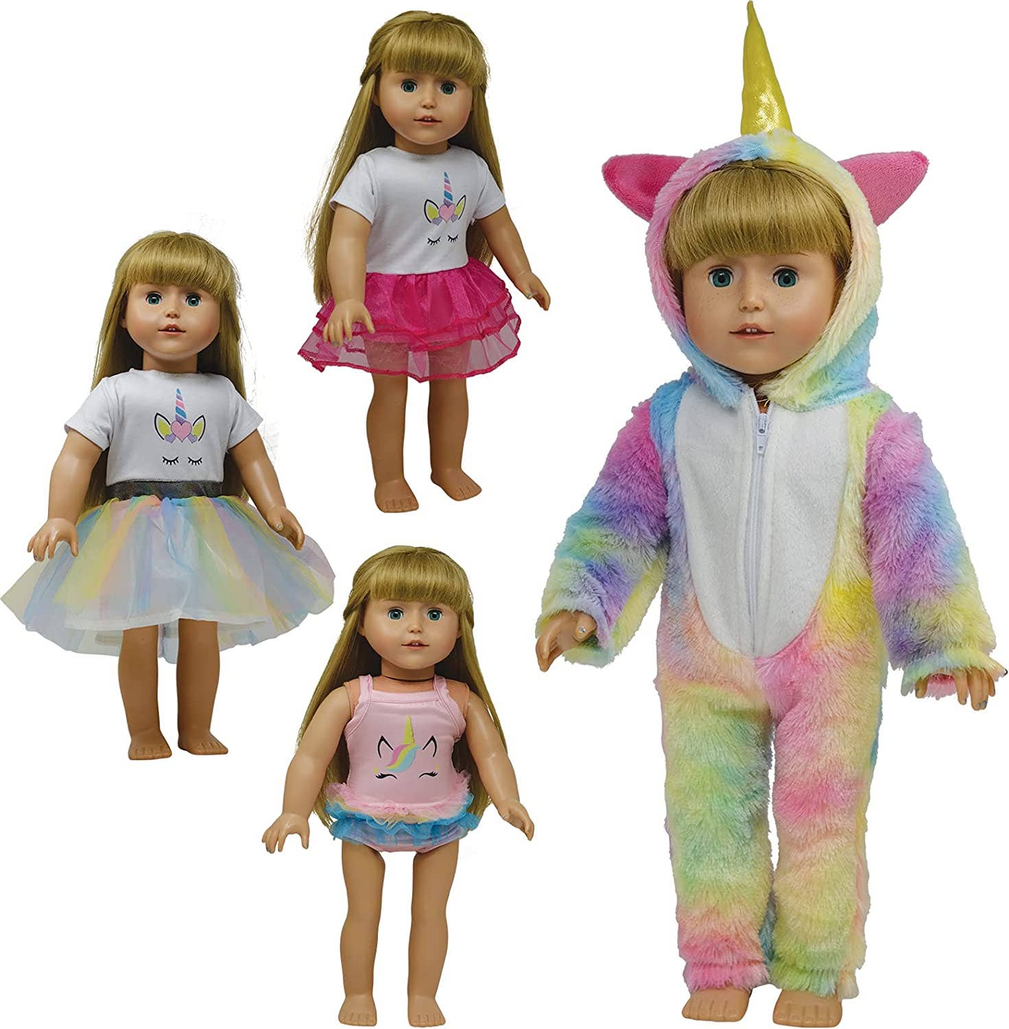 The New York Doll Collection - Wholesale Doll Clothing - Kids - 18 Inch Doll Unicorn Clothes Dresses and Pajamas Outfit Set