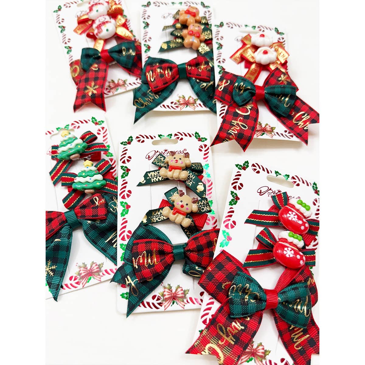 MIX COLOR Trio Christmas Theme Bow Clips for wholesale on Faire5