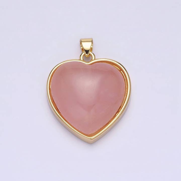 Pendente de Coração em Quartzo Rosa Natural 16K Gold Filled 29mm | AA381 por atacado de Aim Eternal