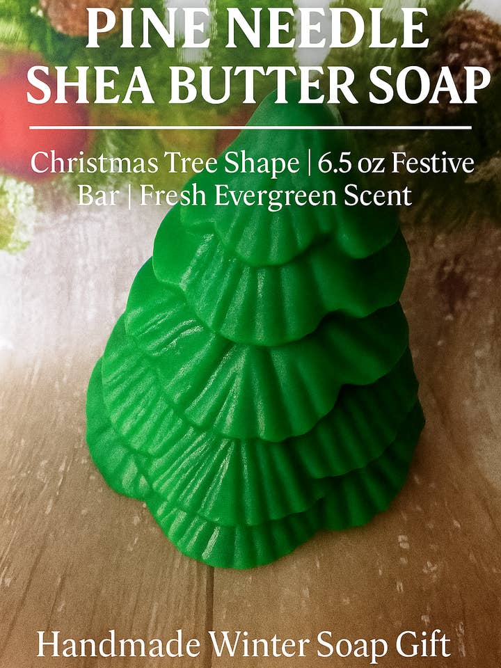 Savon au Beurre de Karité et Aiguilles de Pin – Forme de Sapin de Noël | 6,5 oz pour la vente par Ginger & Pine Apothecary