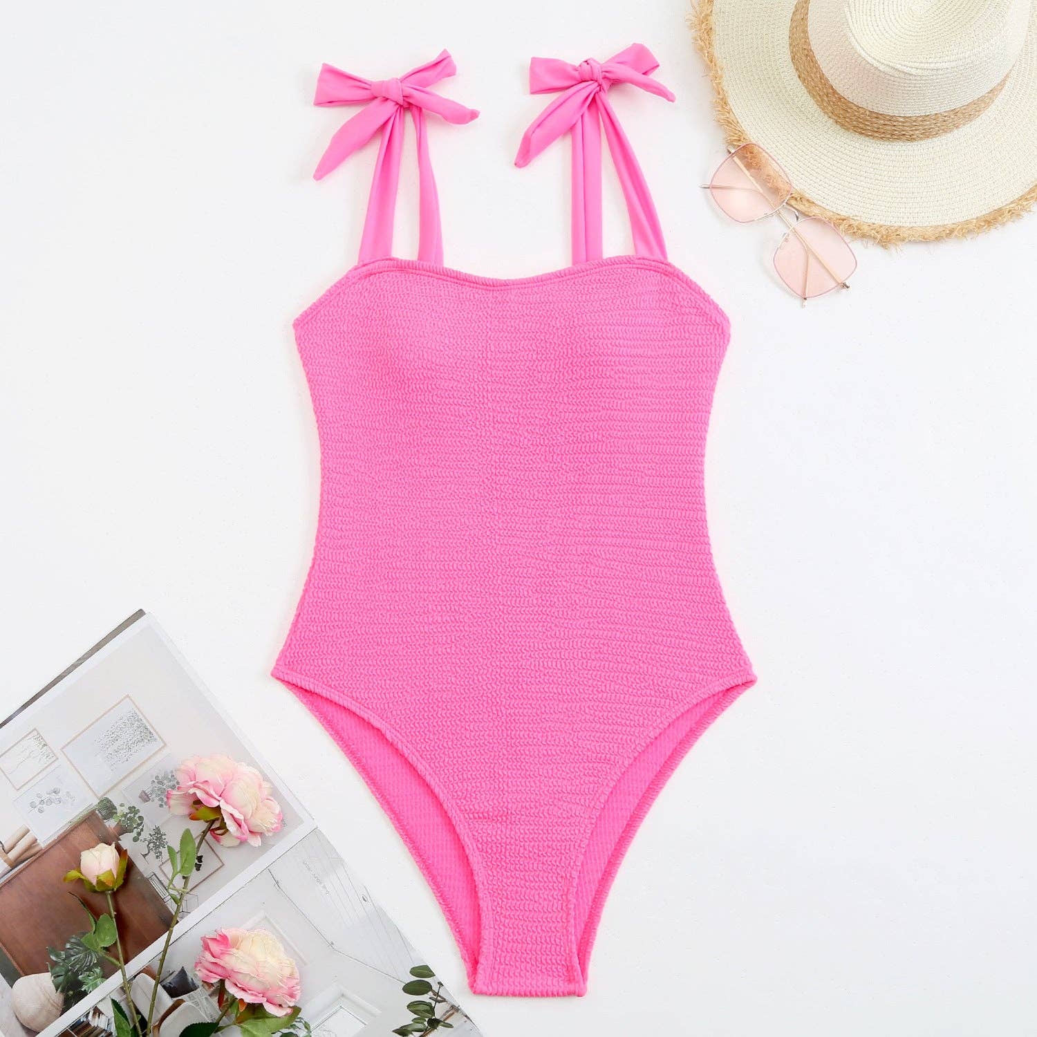 Sweetkama – wholesale One-piece swimsuit – Women’s – Bowtie Shoulder Solid Color One Piece Swimwear10