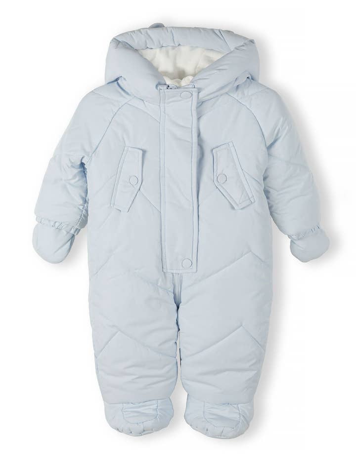 Unisex snowsuit with ears, fleece lining and mittens 0-24m light blue for wholesale by Minoti sp. z o.o.