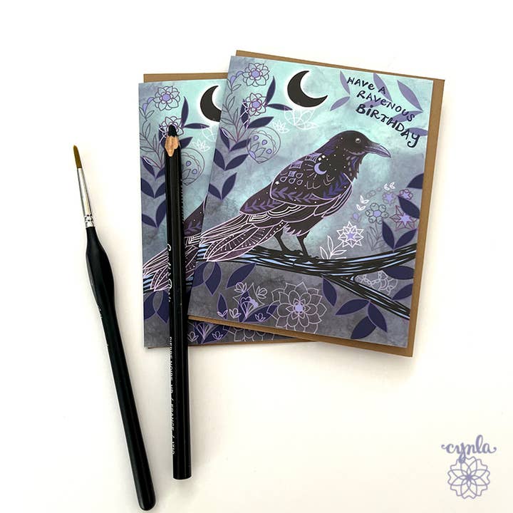 Raven Birthday Greeting Card -birthday card dark humorous for wholesale by Cynla