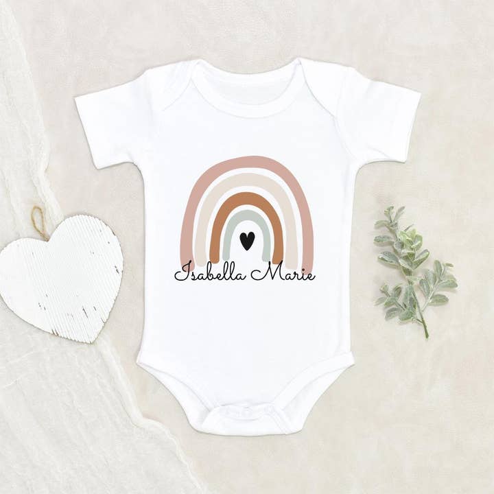 NewBabyWishes - Wholesale Bodysuit (Non-Footed) - Baby - Neutral Pink Rainbow Girls Onesie - Girls Personalized Name