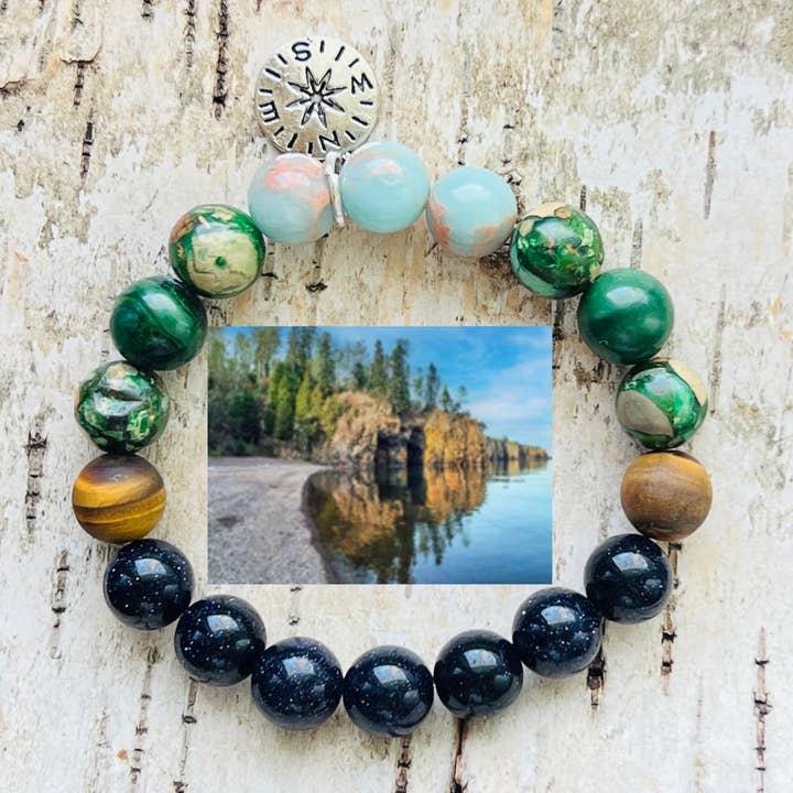 Embrace Our Souls - Wholesale Beaded Bracelet - Up North Blue Goldstone & Obsidian Beaded Bracelet0