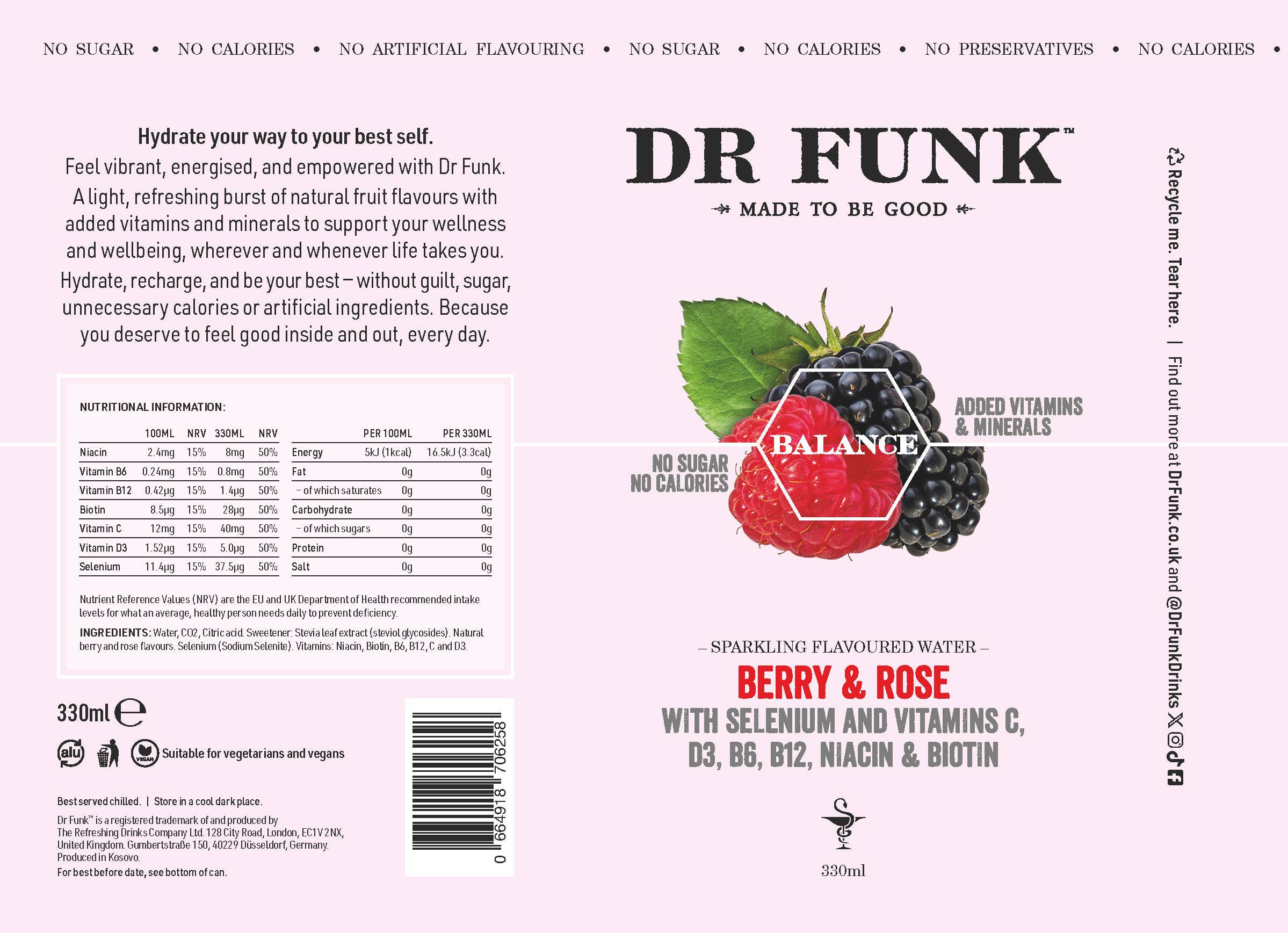 Dr Funk - Vendita all'ingrosso Acqua frizzante - Acqua aromatizzata ai frutti di bosco e rosa con 7 nutrienti essenziali9