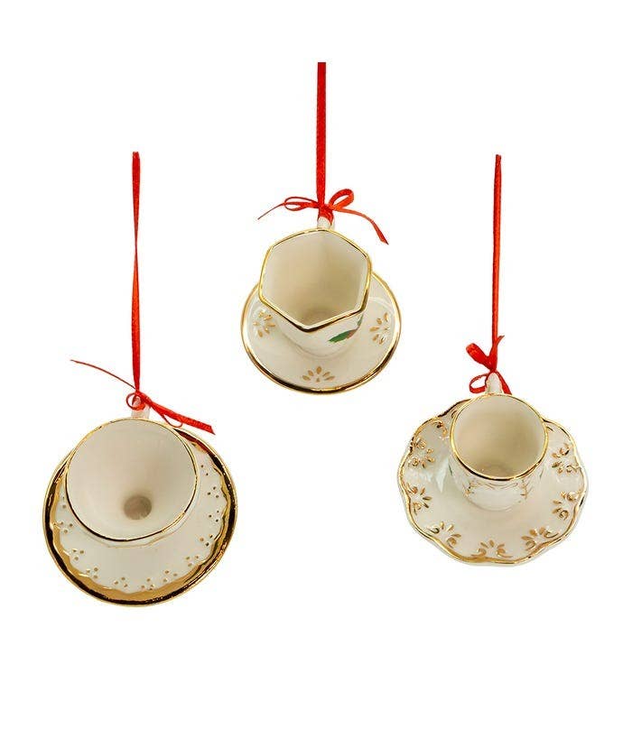 Kurt S. Adler, Inc. - Wholesale Ornament Set - 2.5"PORCELAIN HOLLY TEA CUP ORNAMENT 3/A3
