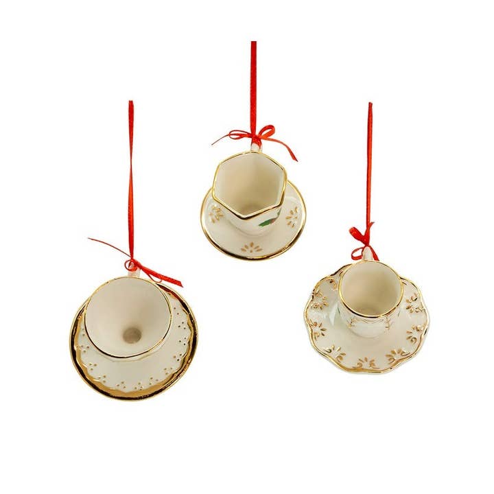 Kurt S. Adler, Inc. - Wholesale Ornament Set - 2.5"PORCELAIN HOLLY TEA CUP ORNAMENT 3/A3