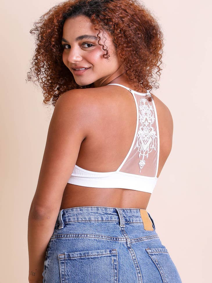 Leto Collection - Strappy Back Geometric Lace Bralette $26 – Thank you