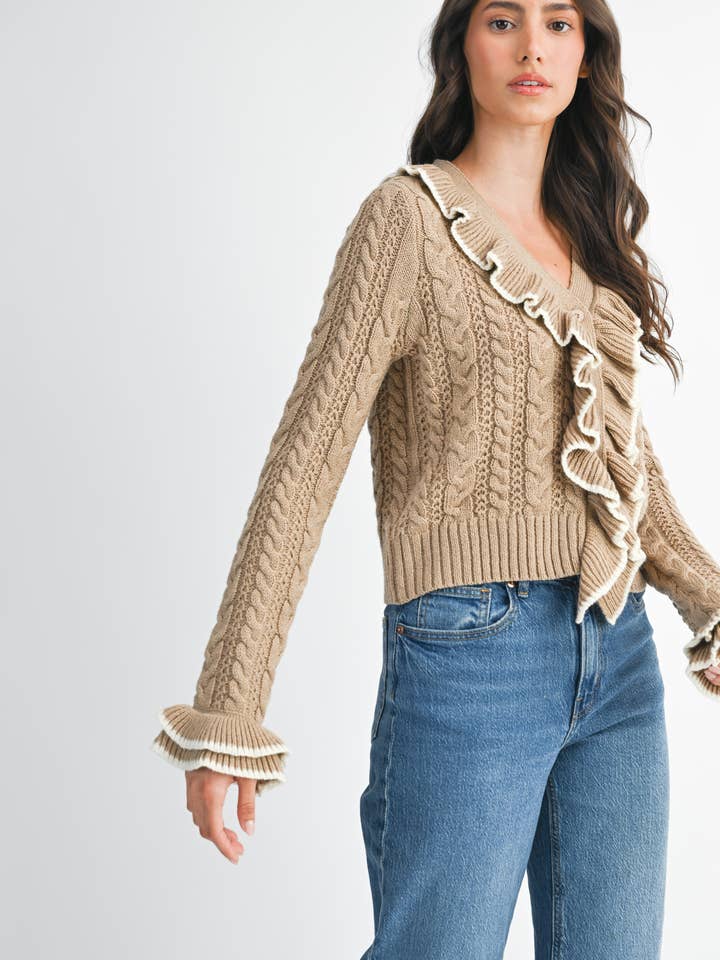 Camellia - Wholesale Cardigan - Women's - STYLIESH BLUE RUFFLED CARDIGAN21