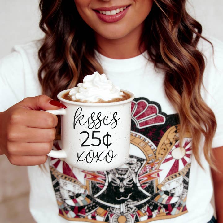 Valentines Day Mugs, Kisses 25 Cents, Farmhouse Vday Gifts for wholesale by Gia Roma