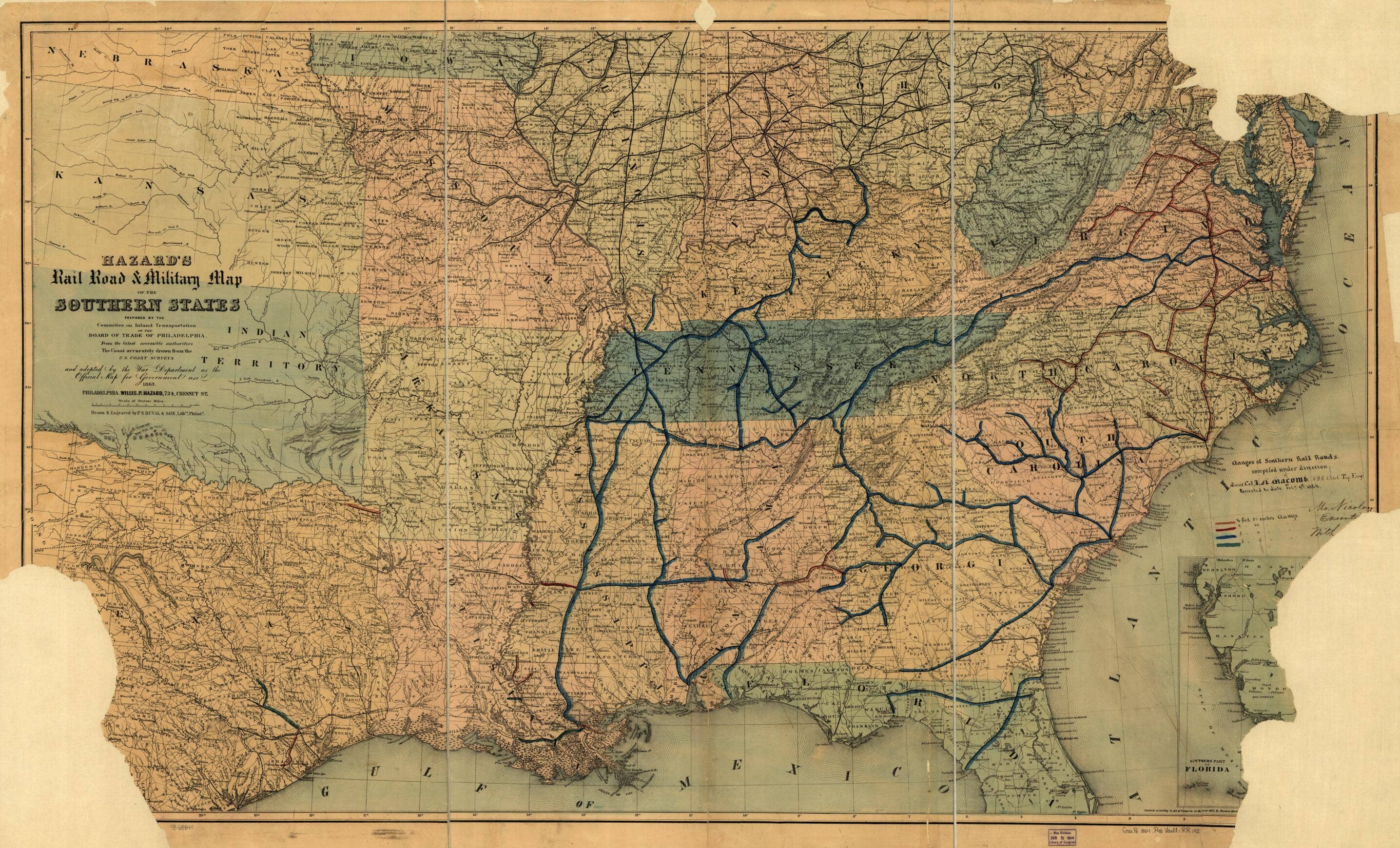 Relic Map Co. – Engroshandel Kort – Hazard's jernbane- og militærkort over de sydlige stater i 18640