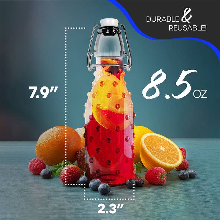 Nevlers – Großhandel Einmachglas – Nevlers 250 ml gepunktete Swing-Top-Flaschen (6er-Pack) | Inklusive Trichter, Bürste, Etiketten und Schrumpffolie