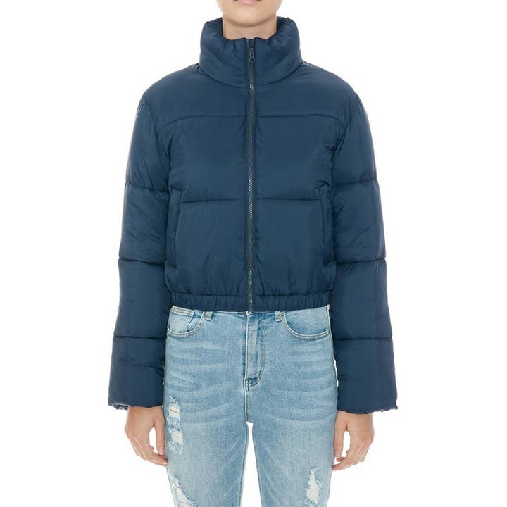 Paperdoll - Wholesale Jacket - Women's - NYLON HIGH NECK ZIP-UP FAUX DOWN PUFFER JACKET1