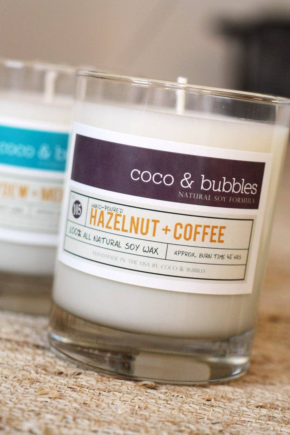 Coco & Bubbles - Wholesale Jar/Filled Candle - HAZELNUT COFFEE Soy Candle in 13 oz Glass Jar1