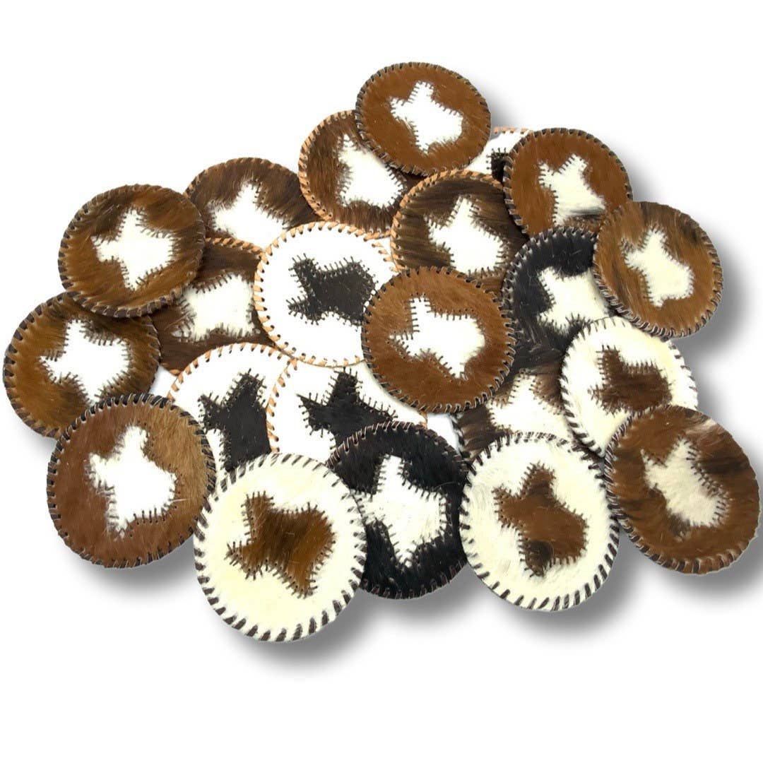 Cowhide Texas Store Inc - Wholesale Coasters - Texas Genuine Cowhide Leather Lace Round Coasters0