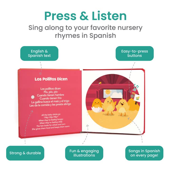 Binibi - Wholesale Baby & Toddler Book (0-2) - Los Pollitos Bilingual Musical Book: Spanish Nursery Rhymes1