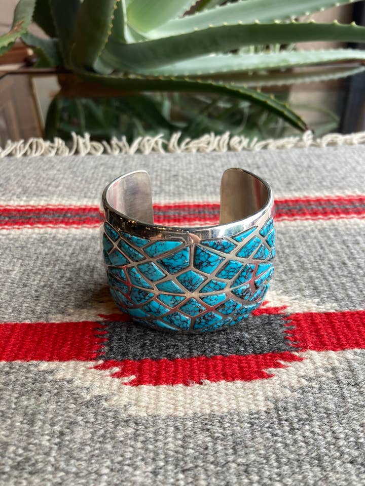 NATIVE AMERICAN NAVAJO BLUE WIND TURQUOISE INLAY BRACELET for wholesale by Rainbow Trading Post