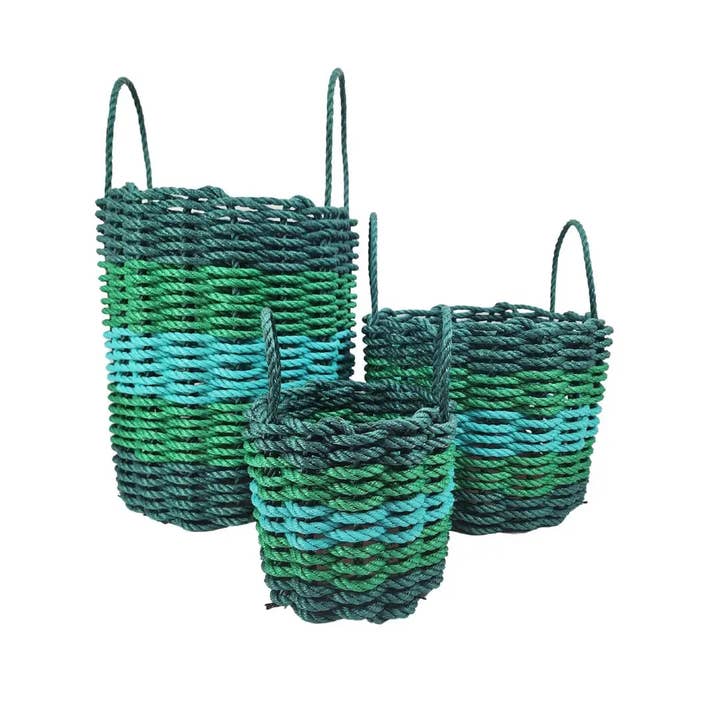 Little Salty Rope - Wholesale Basket - Five Stripe Rope Storage Basket Hunter Green, Green, Teal1