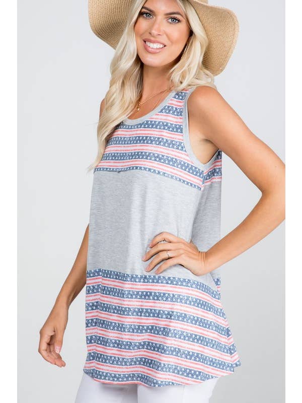 Gris Camiseta sin mangas con diseño de borde raro con diseño de bandera estadounidense de venta al por mayor en Faire