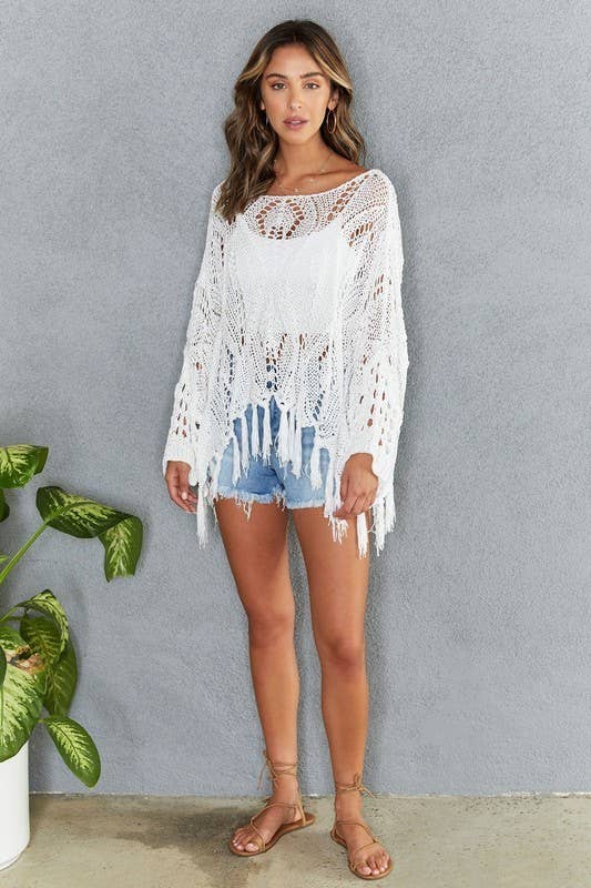 VENTI6 - Vente Poncho – femme - PONCHO COUVRE-ÉPAULES À ÉPAULES DÉTENDUES EN CROCHET AVEC FRANGES (72063)7