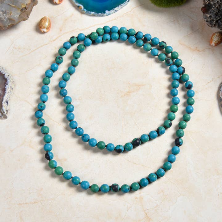 8MM Matte Azurite Round Bead Infinity Necklace for wholesale by IST Jewelry
